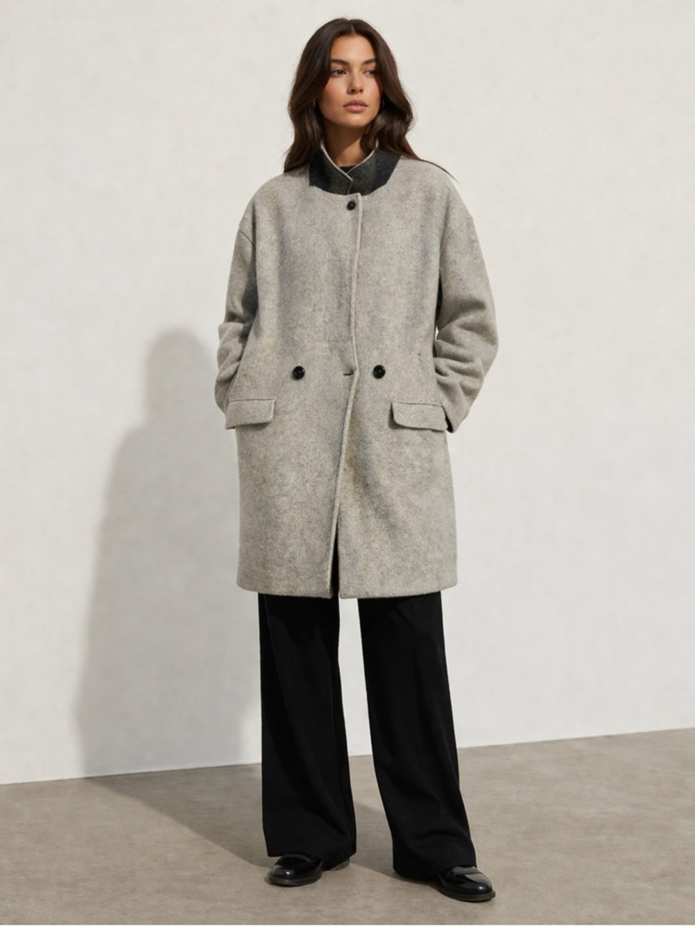 Aritzia Light Gray Wool Blend Coat with Dark Collar